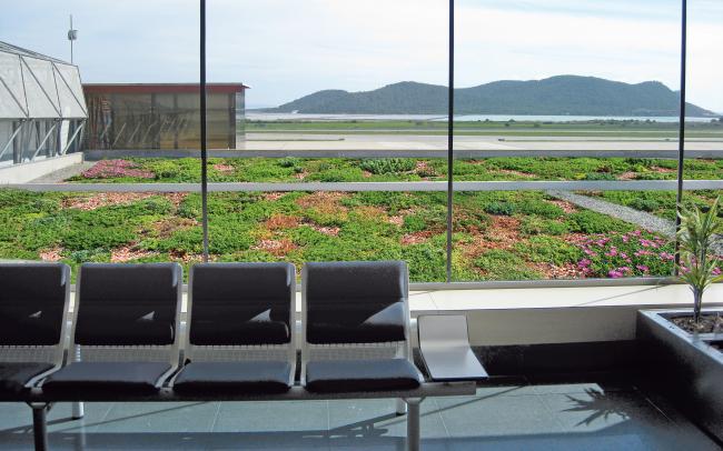 View from the waiting hall on the green roof